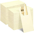 120 Pcs Ivory Linen-Feel Paper Napkins with Built-in Flatware Pocket by NatNarr