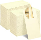 120 Pcs Ivory Linen-Feel Paper Napkins with Built-in Flatware Pocket by NatNarr