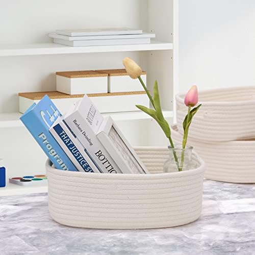 7 Piece Cotton Rope Woven Basket Set - Small Basket for Baby Nursery, Pets, Montessori, Dog & Cat Toy Boxes, Bathroom Organization Bins (White) - Image 5