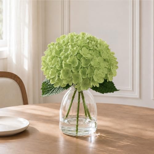 Green Artificial Hydrangea Flowers with Vase for Rustic Cottage Foyer Decor - Image 5