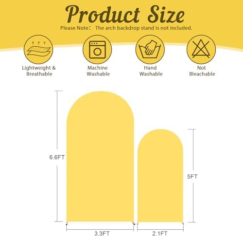 Yellow Arch Backdrop Cover 2 Set - 6.6FT, 5FT Spandex Fitted Wedding Arch Stand Covers Round Top Chiara Arch Backdrop Stands Cover for Birthday Parties Banquet Photo Background Decoration - Image 2