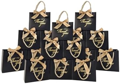 TKSBAG 100 Pack Small Thank You Gift Bags with Handles, 5.5''x 2.3''x4.7'' Mini Black Gift Bags Bulk for Baby Shower, Birthday, Wedding, Party Favors, Mother's Day by TKSBAG