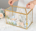 Glass Wedding Card Box with Slot - 10.2" Large Gold Gift Storage Box with Lock for Reception, Bridal Shower, Baby Shower, Birthday Party - Image 2