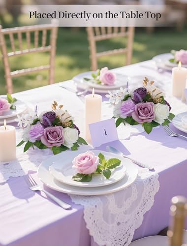 BLOSMON Fake Flowers Ball Centerpiece for Wedding Table, 2 Pcs, Lilac White - Image 2