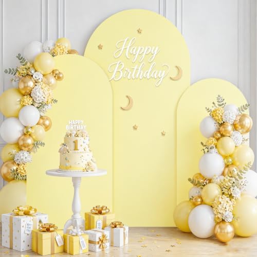 Set of 3 Wedding Arch Backdrop Cover 7.2ft, 6.6ft, 6ft Yellow Arch Cover Chiara Backdrop Covers for Arch Stand Spandex Arch Covers for Happy Birthday Party Bridal Shower Graduation Arch Decor - Image 4