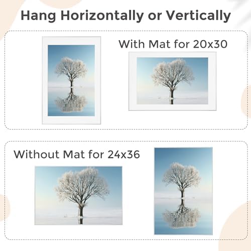 24x36 Metal Picture Frame For Wall With Mat For 20x30, 24''x36'' Aluminum Photo Frames With Tempered Glass For Home Decor, Minimalist Modern Poster Frame Horizontal And Vertical Formats, Silver - Image 2