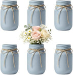 6 PCS 16oz Glass Mason Jars Flower Vases for Centerpieces, Blue by ZHURUININ