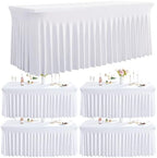 Spandex Tablecloth 6FT Rectangle Table Cover 4 Pack White Wrinkle-Free by Outpain