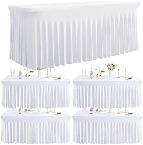 Spandex Tablecloth 6FT Rectangle Table Cover 4 Pack White Wrinkle-Free by Outpain