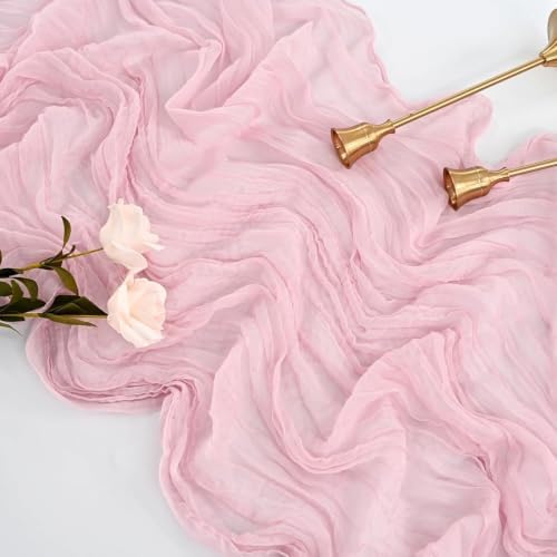16 Pack Light Pink Cheesecloth Table Runner 10FT Boho Gauze Cheese Cloth Table Runner Vintage Rustic Sheer Table Runners for Wedding Bridal Baby Shower Birthday Party Table Decorations - Image 4