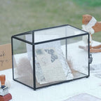 Wedding Glass Cards Box with Slot and Lock, 10.2 x 5.9 x 7.9 Inch, Black Geometric Cards Holder for Birthdays Party Reception, Wishing Well - Slot Length 6.3'' - Image 2