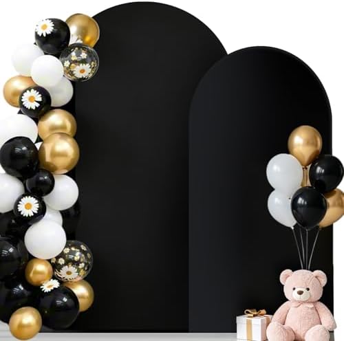 Wedding Arch Backdrop Cover Set of 2 (7.2FT, 6FT) Stretchy Spandex Fitted Balloon Arch Stand Backdrop Cover for Wedding Birthday Party Baby Shower Ceremony Banquet Decoration Black by Chesjin