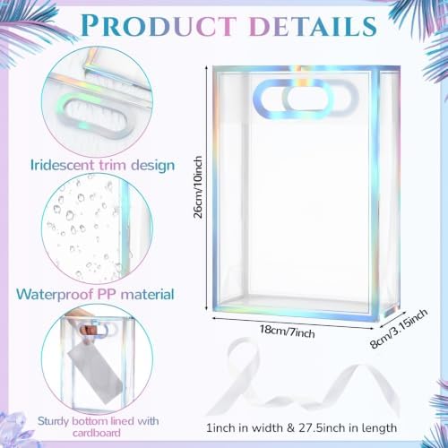 Aliceset 24 Pcs Clear Plastic Gift Bag with Handles,Iridescent Border - Image 2