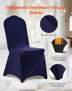 VEVOR Chair Covers, Polyester Spandex Chair Cover, Stretch Slipcovers for Wedding Party Dining Banquet Flat-Front Chair Covers (Navy Blue-a, 50PCS) - Image 6