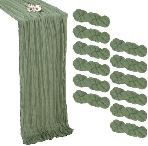 12 Pack Sage Green Cheesecloth Table Runner 10Ft 23 x 120 Inch by RestfulGlow