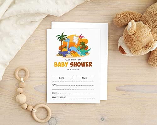 Pack of 30, Boy/Boy Baby Shower Party Collection, Baby Shower Invitation Cards, Fill in the Blank Invites WIth Envelopes, Dinosaur Theme Party Supplies - Image 5