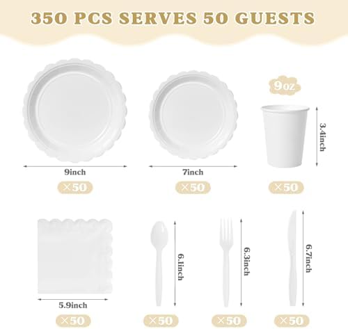 Vyntra 350 Pcs White Paper Plates and Napkins Party Supplies - Image 2