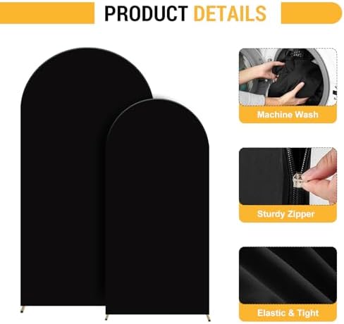 Thick Arch Backdrop Cover 7.2 & 6FT, Black Spandex Chiara Arch Covers Stretchy Backdrop with Zipper Set of 2 Fitted Balloon Stand Cover for Birthday Graduation Party(No Arch Stand) - Image 3