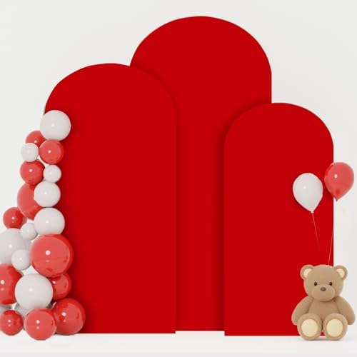 FOTSHARER Red Arch Cover Set of 3 Spandex Fitted Wedding Arch Cover 6FT 6.6FT 7.2FT Round Top Arch Cover Backdrop Fabric for Metal Arch Chiara Arch Backdrop Stand Cover for Baby Shower Birthday Decor - Image 5
