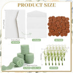 Whaline 120 Sets Wedding Invitation Kits Invite Card Envelopes with Artificial Baby's Breath Sage Green Ribbons Wax Seal Stickers for Bridal Shower Birthday DIY Crafts, 5 x 7 Inch - Image 2