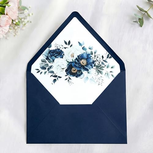 PONATIA 50 PCS/Pack A7 Envelopes, Navy Blue Euro Flap Liner 5x7 Envelopes - Image 3