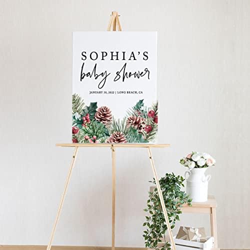 Andaz Press Custom Large Baby Shower Welcome Sign, 16" x 20", Winter Pinecones Personalized Canvas Welcome Sign, Signage Gender-Neutral Canvas Sign for Baby Sprinkle Christmas Baby Shower Decorations - Image 2