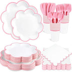 350 Pcs Pink and White Paper Plates and Napkins Set,Tableware for 50 Guest by Unknown