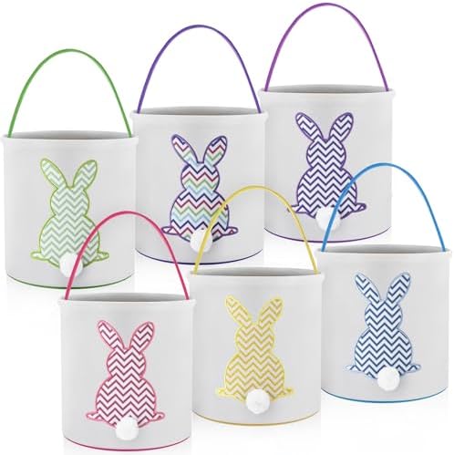 Honeydak 6 PCS Easter Baskets for Kids Fine-lined Wavy Bunny Tote Bags by Honeydak