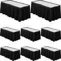 Tegeme 8 Pieces Black Plastic Table Skirts for Rectangle Tables, 14 ft x 29 in Disposable Ruffle Table Skirting with Adhesive Strip, Bulk Party Supplies for Wedding, Birthday, Baby Shower & Banquet by Tegeme