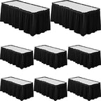Tegeme 8 Pieces Black Plastic Table Skirts for Rectangle Tables, 14 ft x 29 in Disposable Ruffle Table Skirting with Adhesive Strip, Bulk Party Supplies for Wedding, Birthday, Baby Shower & Banquet by Tegeme