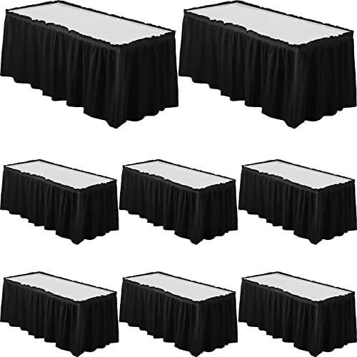 Tegeme 8 Pieces Black Plastic Table Skirts for Rectangle Tables, 14 ft x 29 in Disposable Ruffle Table Skirting with Adhesive Strip, Bulk Party Supplies for Wedding, Birthday, Baby Shower & Banquet by Tegeme