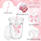 LemonRoad 100sets 16oz Pink Bow Cups Pink Birthday Party Decorations Supplies Cute Plastic Cups Disposable with Lids and Straws for Valentines Galentines Day Christmas Wedding Baby Shower Decorations - Image 4