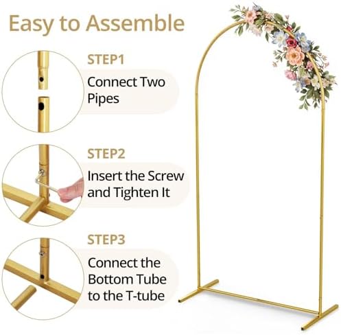 Arch Backdrop Stand Set of 3 (7.2FT, 6.6FT, 6FT), Metal Round Arched Frame for Birthday Wedding Party Baby Shower Photography Garden Decoration, Gold - Image 6