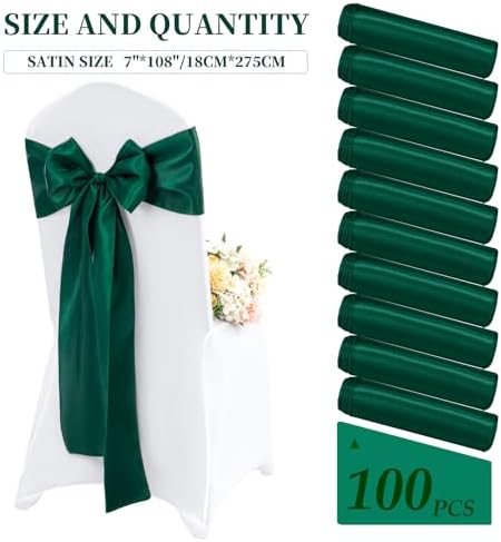 100 Pieces Emerald Green Satin Chair Sashes for Wedding Reception Party Hotel Home Kitchen Decoration-Emerald Green - Image 2