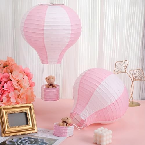 Gemscream 12 Sets Baby Shower Decor Bear Hot Air Balloon Table Centerpieces DIY Hot Air Balloon Paper Lantern with Brown Mini Bears for Wedding Birthday Gender Reveal Party - Image 4