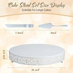 Wenqik 16 Inch White Cake Stand Metal Round with Cutter Spatula, Classic - Image 2