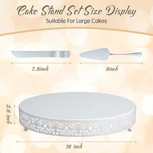 Wenqik 16 Inch White Cake Stand Metal Round with Cutter Spatula, Classic - Image 2