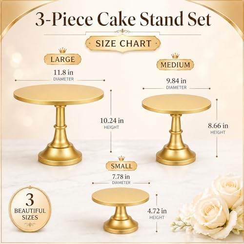 3 Pack Gold Cake Stand, 8 10 12 Inch Tiered Display - Image 2