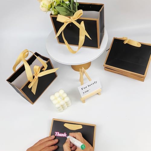 TKSBAG 50 PCS Small Black Gold Gift Bags with Bow Ribbon - 6.4x3.1x5.1 Inch Thank You Bags with Handles, Bulk for Baby Shower, Bridal Shower, Wedding, Party Favors, Fathers' Day - Image 6