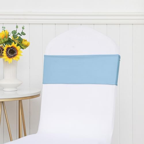 50 Pack Spandex Baby Blue Chair Sashes Bows Stretch Elastic Light Blue Chairs Bands with Buckles Ties for Party Celebration Ceremony Events Wedding Decorations - Image 3