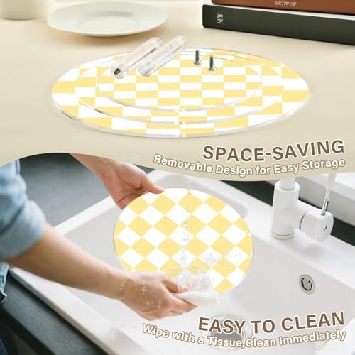 J JOYSAY Chess Checkerboard White Light Yellow Pattern Acrylic Cupcake Stand 3 Tier Dessert Table Display Set Clear Cake Stands for Baby Shower Wedding Party Decorations Easy Assembly Pastry Tower - Image 4