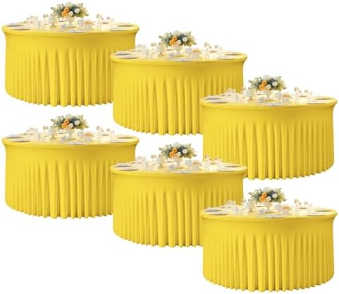 6 Pack Yellow Round Tablecloth, Fitted Table Cloths for 6 foot Round Tables, Washable 132 Inch Table Skirt for Wedding Birthday Photography Themed Parties Banquet Holidays Yellow Party Decorations by Creativepartyuniquedecorat