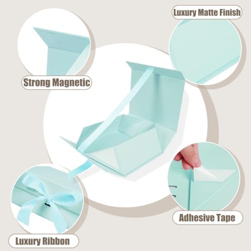 Aimyoo 5 Pack Light Blue Gift Box with Ribbon, 11.5x8.6x4.1 inch Groomsman Proposal Box for Presents with Magnetic Closure Lids, Rectangle Collapsible Luxury Box for Wedding, Christmas, Birthday - Image 4