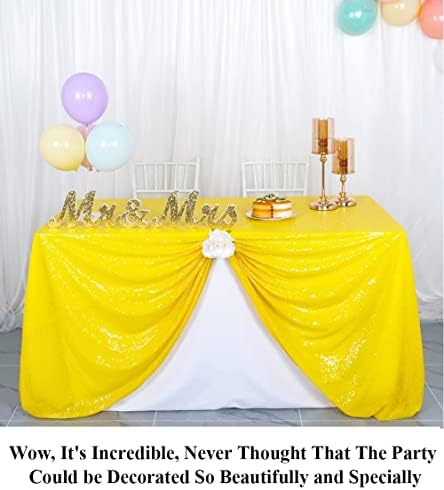 Partisout Rectangle Tablecloth 90x132 inch Sequin Table Cover Disposable Rustic Table Cloths Party Glitter Desk Cover for Party Birthday Halloween Christmas (Yellow) - Image 2