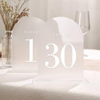 UNIQOOO Frosted Arch Wedding Table Numbers with Stands 1-30, 5x7" Acrylic Display Signs and Holders, Pack of 30, Perfect for Centerpiece, Reception, Decoration, Party, Anniversary, Event by UNIQOOO