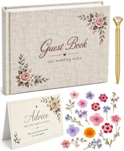 Wedding Guest Book with Embroidered Linen Photo Guestbook for Reception by Unknown