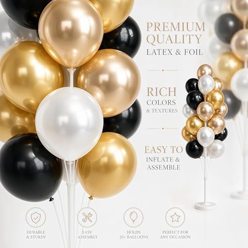 Black Gold Balloon Tower Kit Set of 2 With Base,Pole for Party Decor - Image 5