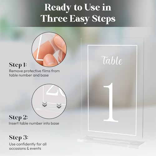 Acrylic Table Numbers 1-20 with Stand, Printed White Font on 4x6 inch Acrylic, Clear Table Number Signs and Holders, Centerpiece for Events, Weddings, Reception, Party, Anniversary, and Decoration - Image 3