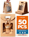 CYGYINT 50Pcs Brown Gift Bags with Clear Window 4.7''x2.4''x6.2'' Variety Stand Up Window Gift Bags with Handles for Candy, Cookies, Wedding Favors by Unknown