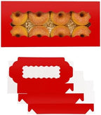 qiqee 50 Packs Red Cookie Box with Window 12x5.5x2.5 Inch Two Uses Pastry Biscuit Bakery Box For Packaging - Image 2